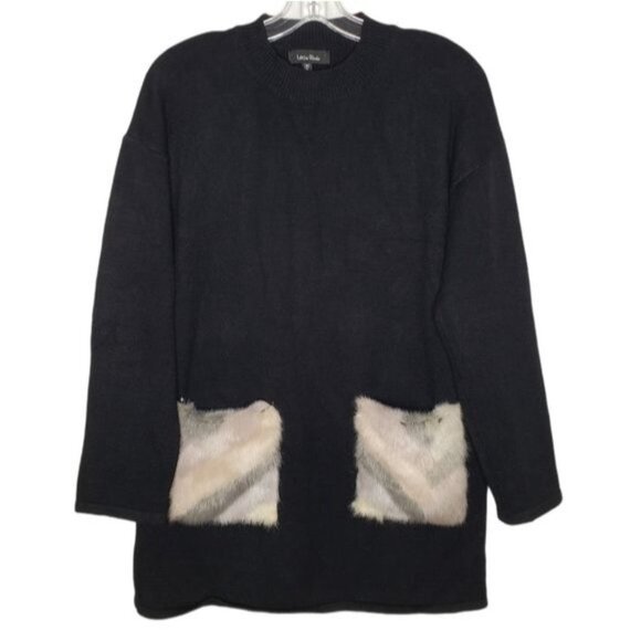 LEA & VIOLA Black Faux Fur Pocket Tunic Sweater - Picture 1 of 11